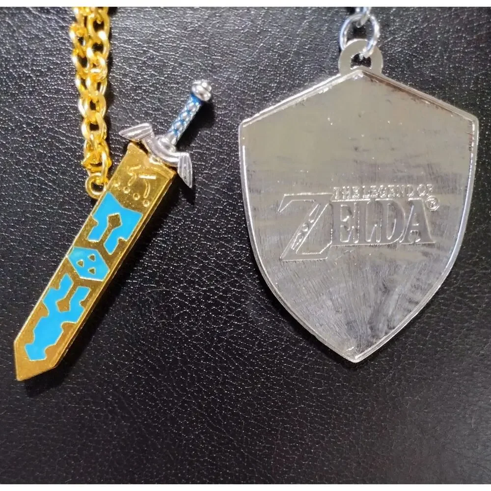 Zelda Master Sword & Hylian Shield Necklace & Keychain Combo Birthday Gift Set